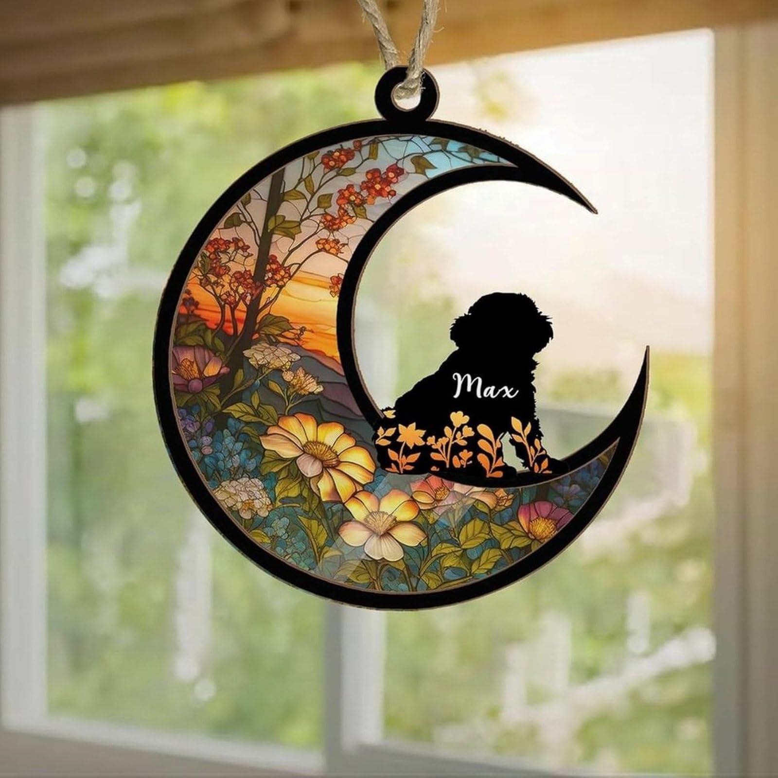 Luckluccy Black Personalized Bichons Frise Dog Memorial Ornament,Custom Name Date Dog Suncatcher,Pet Loss Ornament,Memorialk15
