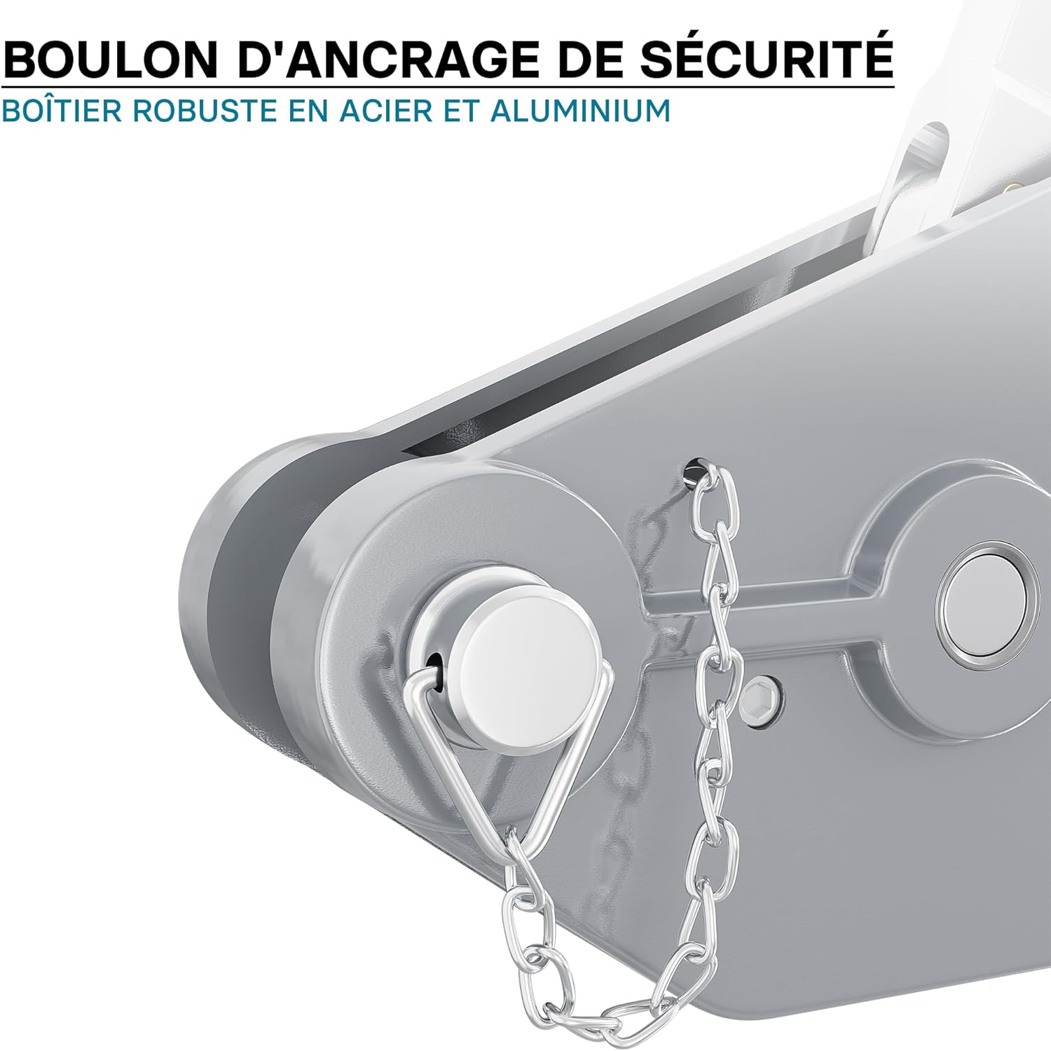 Close-up of the safety anchor bolt on the winch body