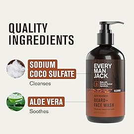Every Man Jack Beard + Face Wash - Subtle Aged Bourbon Fragrance - Cleans and Helps Condition and Soften Your Beard and Skin Underneath - Naturally Derived with Aloe and Glycerin- 6.7 fl oz (2 Pack)