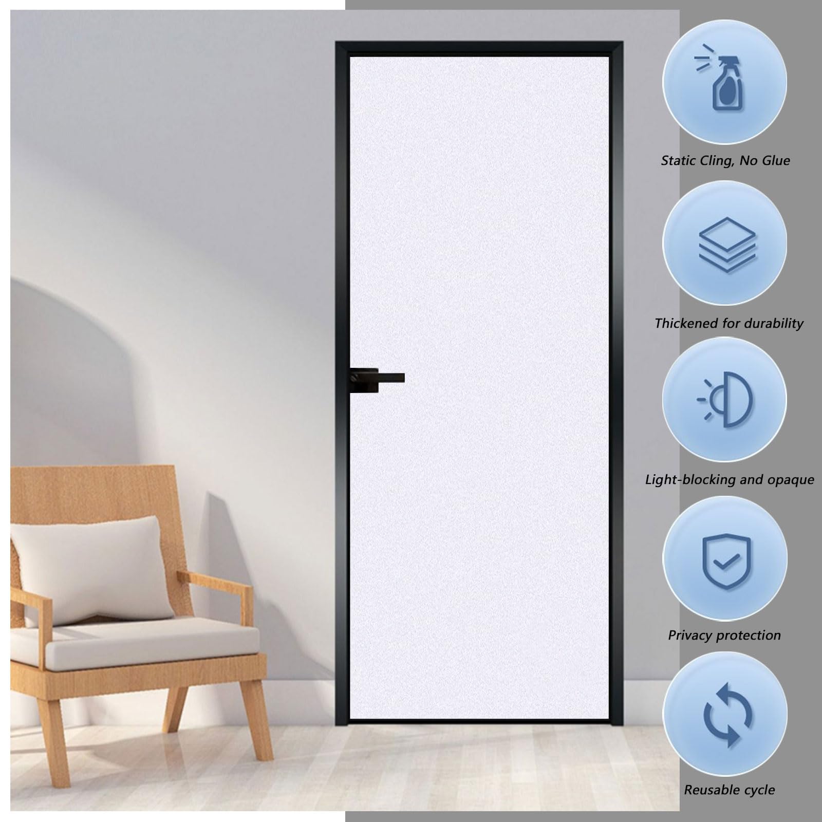 Film pour Vitre Adhésif Anti Regard 85 x 700 cm Opaque et Réutilisable Bon Intimité Anti UV Film Electrostatique Vitre Para Fenetre Regard pour Bureau, Blanc Mat