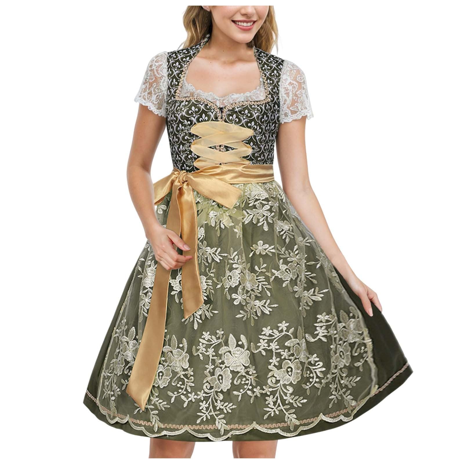 Dirndl damska sukienka na Oktoberfest, sukienka do stroju ludowego, sukienka do stroju ludowego, w zestawie z modą, na festiwal piwny, Halloween, wieczór kawalerski, karnawał, cosplay