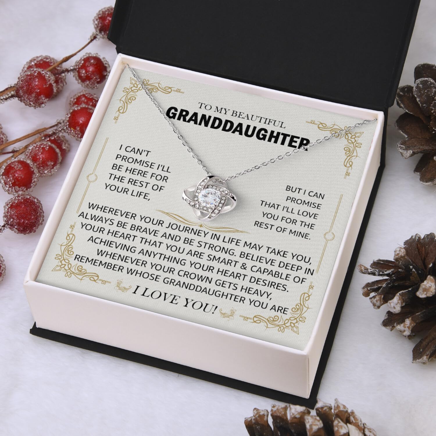 To My Beautiful Granddaughter Necklace, Love Knot Necklace For Daughter, Grand daughter Gifts From Grandma Grandmother Or Grandpa, Christmas Happy Birthday Gifts For Granddaughter