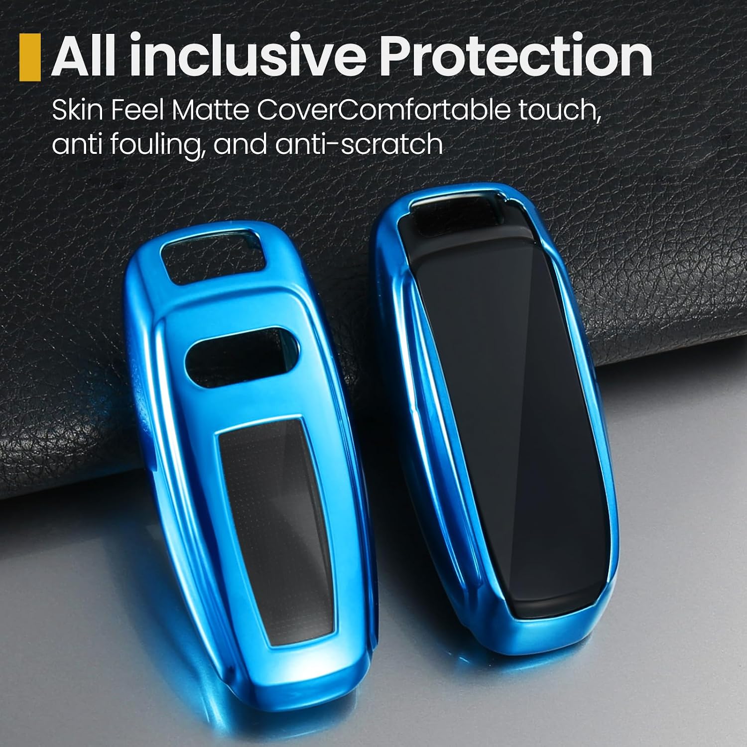 Key Fob Cover for Audi, Blue Short PU Braided Loop Keychain image 2