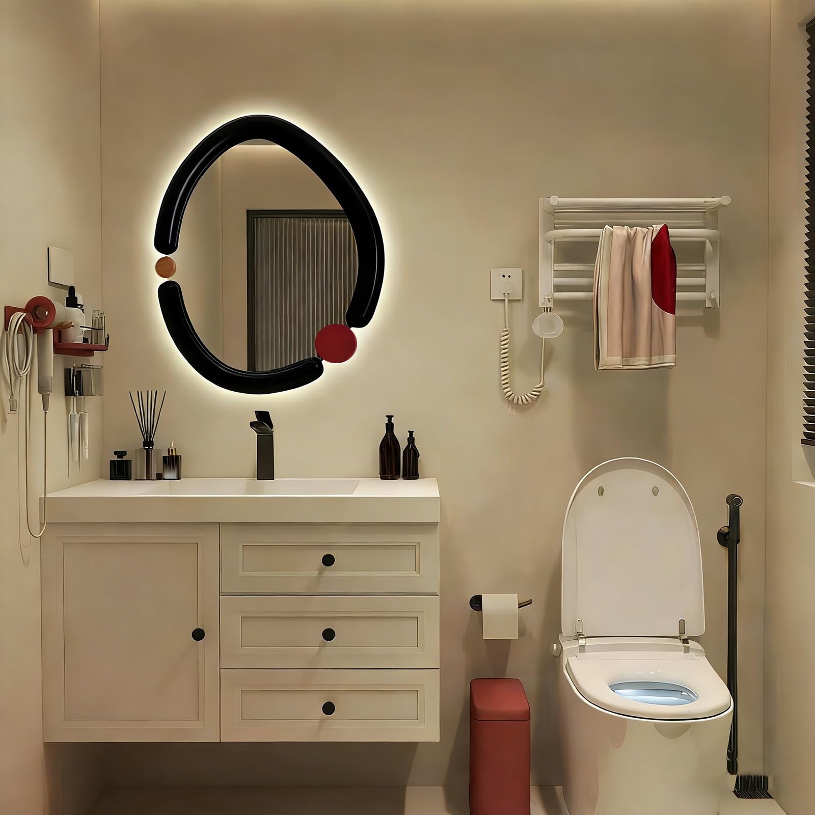 FGXHHS LED Irregular Mirror for Bathroom with Backlit, Dimmable, 3 Colors Asymmetrical Vanity Mirror, Anti-Fog, Shatter-Proof Tempered Glass(Black,60x80cm/23.6x31.5in)