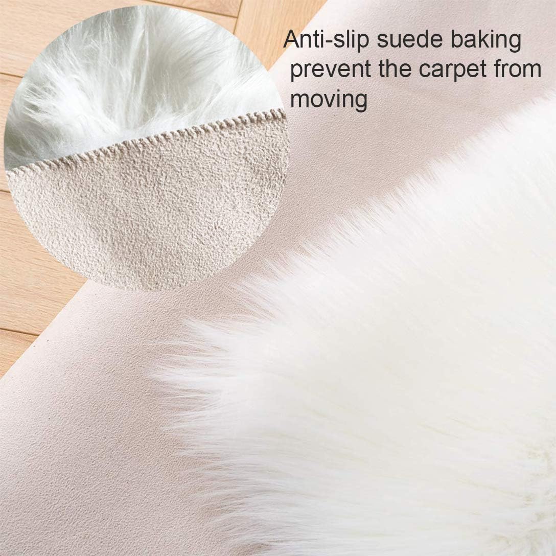 Ultra Soft Faux Sheepskin Fur Rug White Fluffy Area Rugs Chair Couch Cover Fuzzy Rug for Bedroom Bedside Floor Sofa Living Room, 2x3 Feet White