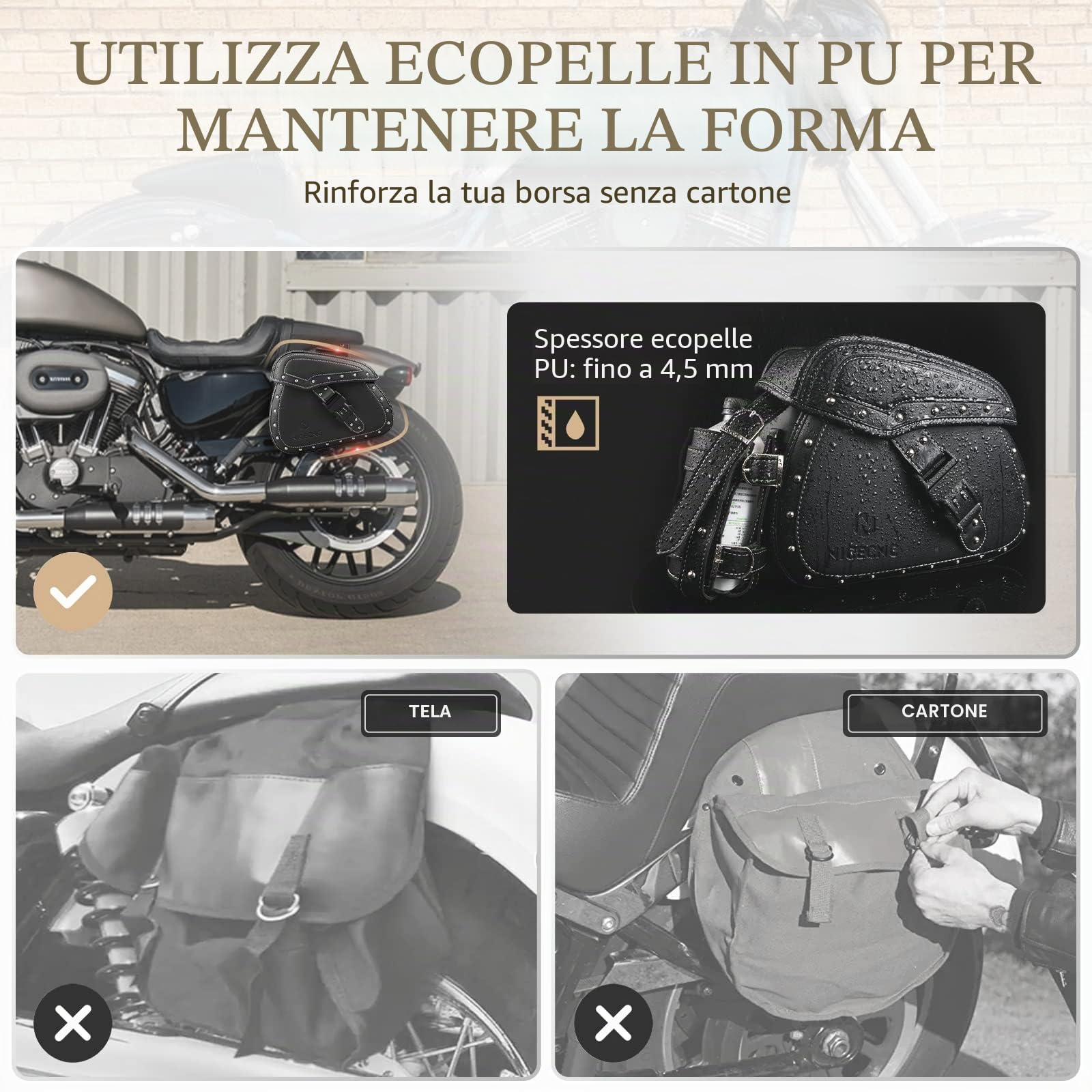 NICECNC Borse da sella per moto in pelle PU, Borse Laterali Da Sella Per Moto Di 22L Grande Capacità Con Portabicchieri E Serratura, compatibile con Softail Dyna Iron Fat boy V-star Shadow Vulcan,Nero