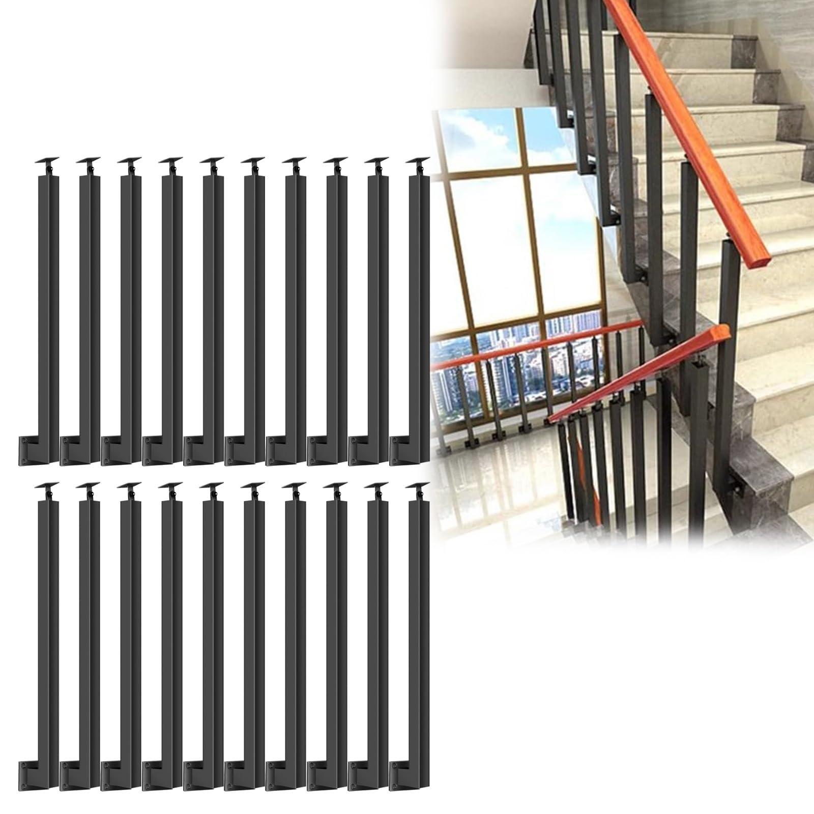 Garde-corps d'escalier noir 60cm de fixation latérale Lot de 20 poteaux de balustre en métal Solu