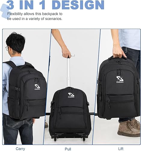 Miniatura 7 de Golkcrux Mochila con ruedas, mochila con ruedas, resistente al agua, para hombres, mujeres, adultos, para negocios y universidad, mochila de viaje