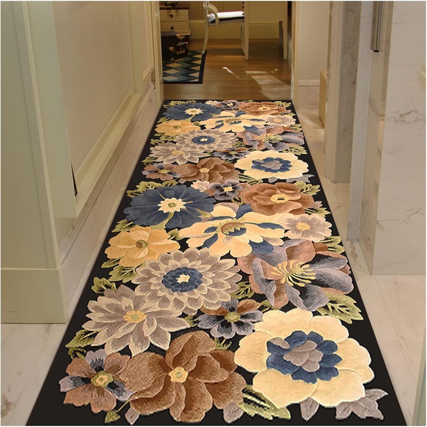 Floral Pattern Entrance Area Rug, Non Slip Washable Hallway