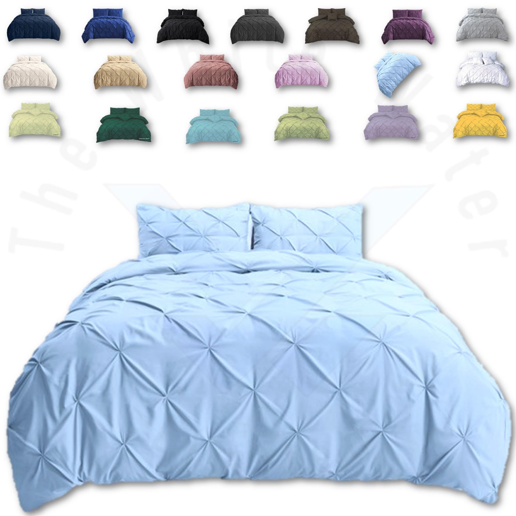 TheWhiteWater Duvet Set - 2in1 King Size - Duck Egg Bedding Set - Duvet Cover + Matching Pillowcases - Hotel Quality Polycotton Pintuck Cover (Duck Egg, 2in1 Pintuck - King)
