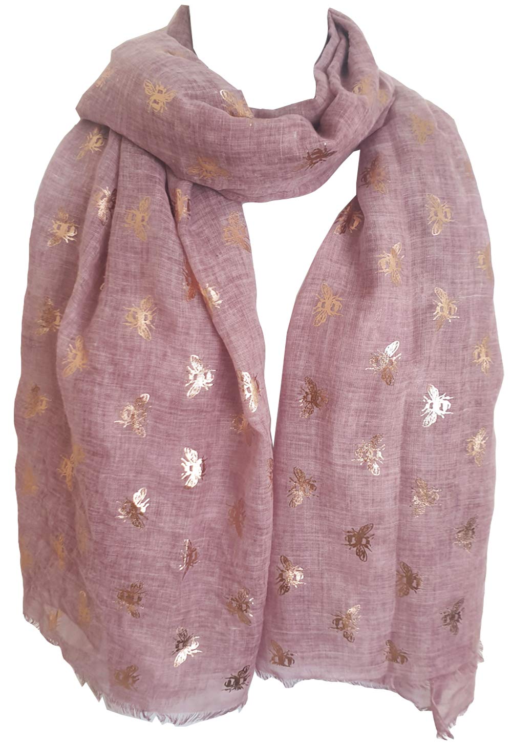 Glamlondon Women's Zr-Glit-Pink Bumble Bee Print Scarf Lightweight Fashion Oversize Wrap (Zr-Glit-Pink)