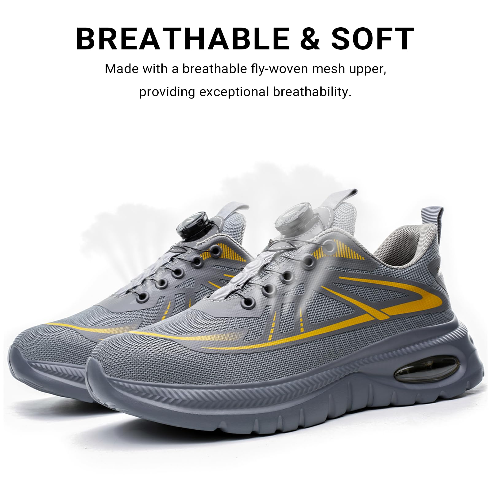 USOR Scarpe da ginnastica antinfortunistiche da uomo e da donna, con puntale in acciaio, con fibbia girevole, senza lacci, comode, leggere, con fibbia girevole, antiscivolo, scarpe da lavoro con