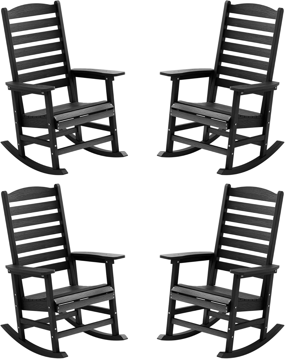 YEFU Outdoor Rocking Chair with Curved Backrest, Poly Porch Rocker, Weather Resistance Patio Rocking Chair,Like Real Wood,for Indoor,Lawn, Backyard,Garden,Heavy Duty, Weight Capacity 380lbs(Black)