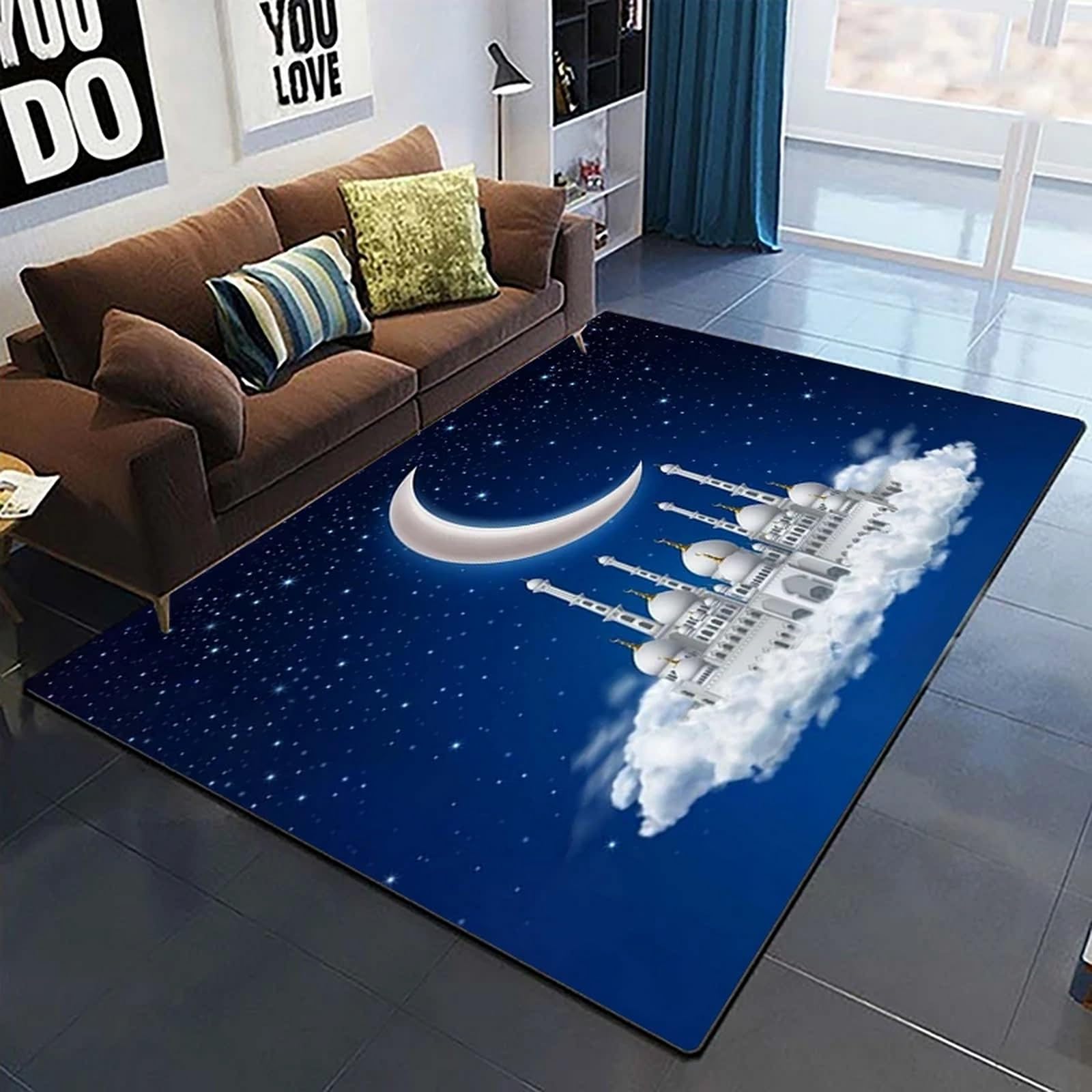3D Tapis De Salon, Bâtiment De Lune Coloré Lavable Tapis Imprimé Tapis De Chambre Garçons Filles Adolescents Tapis De Bébé Rampants en Automne Et Hiver Cuisine 100 X 150 Cm -3304603379127