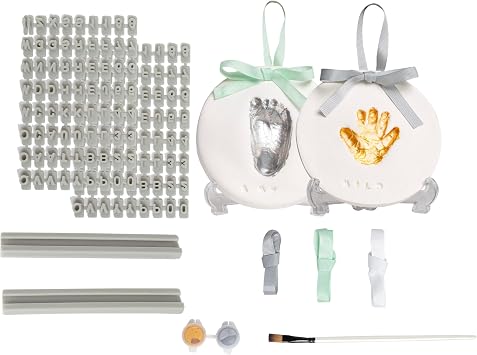 Pearhead Deluxe Air Dry Clay DIY Baby Handprint and Footprint Kit, Personalized Newborn Keepsake with Letter and Number Stamps, Must Have Baby Essentials