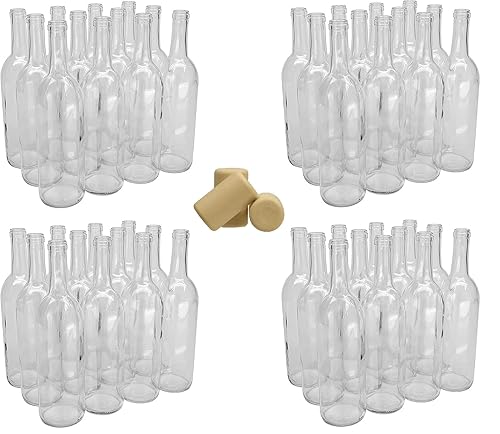 North Mountain Supply Botella de vino Burdeos de vidrio de 25.4 fl oz, acabado de corcho de fondo plano, con corcho sintético de primera calidad, 48