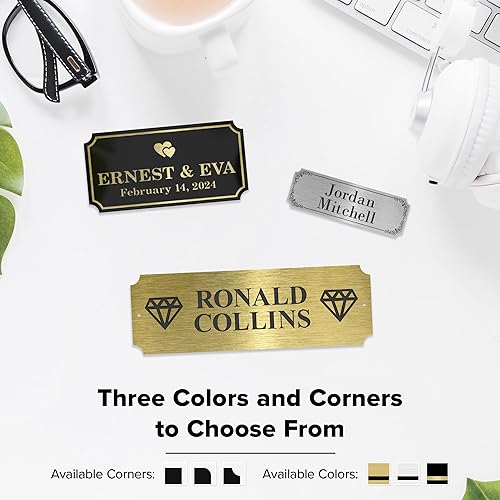 Miniatura 7 de Placa de nombre grabada, placa de nombre personalizada, 2 x 6 pulgadas, 18 colores, 72 iconos, 4 estilos de esquina, 12 estilos de fuentes, 5