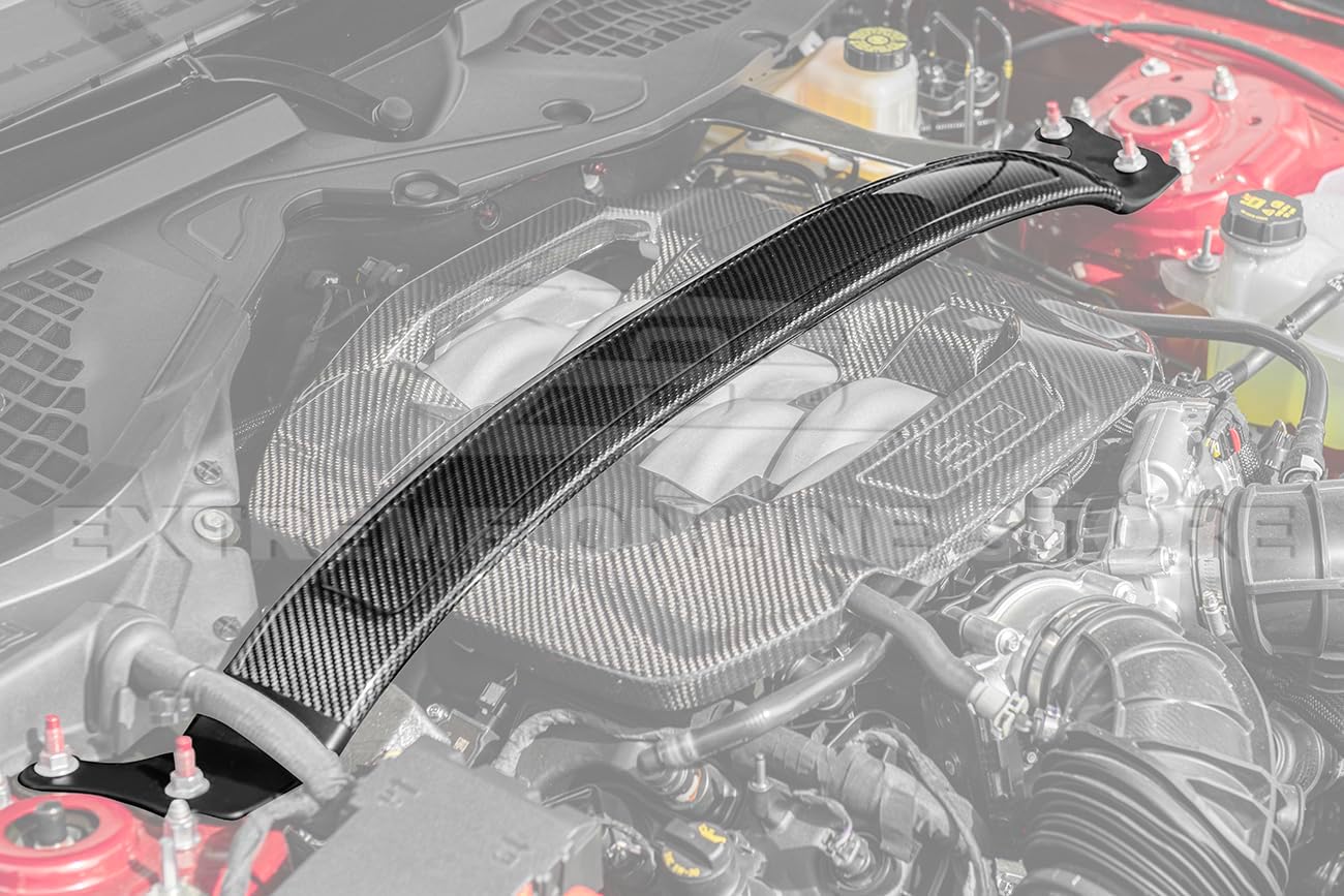 Extreme Online Store Replacement for 2024-Present Ford Mustang S650 Ecoboost & GT Models | Factory Replacement Dry Pre-Preg Carbon Fiber Front Engine Strut Brace Balance Tower Bar