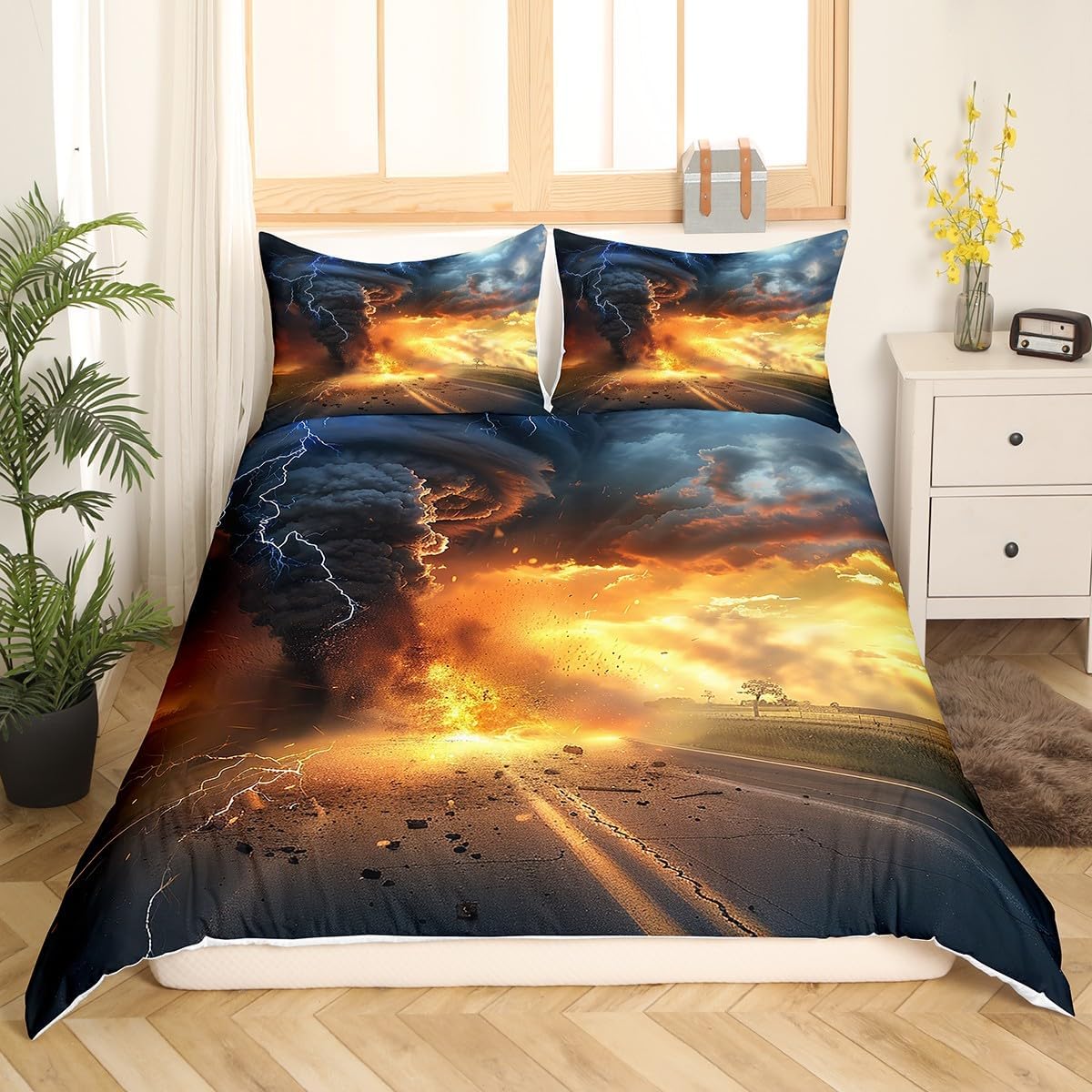 Castle Fairy Tornado Duvet Cover for Boys,Girls Thunder and Lightning Comforter Cover Full Size,Firelight Bedding Set Kids Teen Room Decor Bed Cover,Red and Blue Bedclothes with Zipper