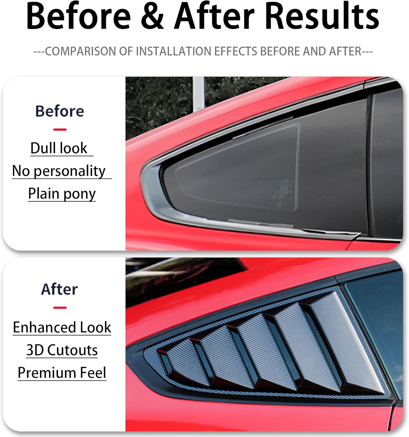 car Decorative Side air Intake Panel/Rear Window False air Outlet Louver, Suitable for Ford Mustang (22-15), Black PU Material, Universal Type, Carbon Fiber Pattern (Carbon Fiber Pattern)