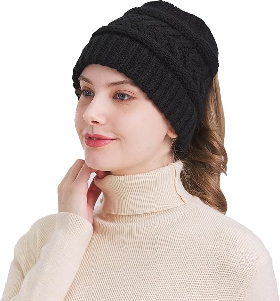 Ponytail Warm Winter Knit Beanie Hat
