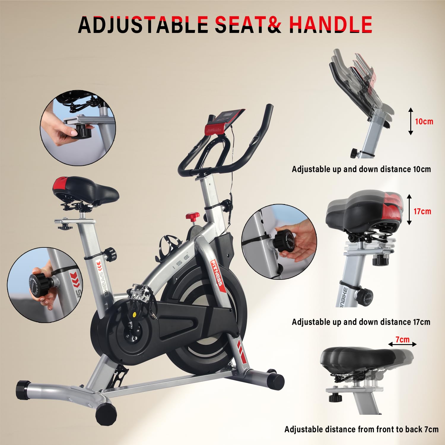 ISE Cyclette da Casa, Cyclette da Fitness per Interni, Cyclette per Casa con Volano 8KG, Sensore Cardiaco/Schermo/Ruota di Trasporto, Cyclette Professionale Ergonomica, Cyclette con Resistenza