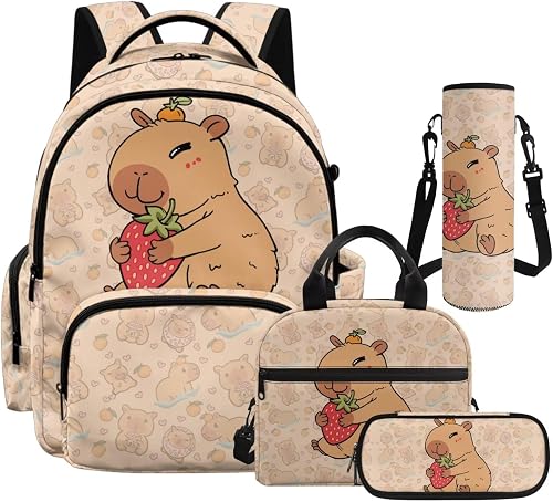 Xhuibop School Bag for Girls Capybara Backpack with Lunch Bo