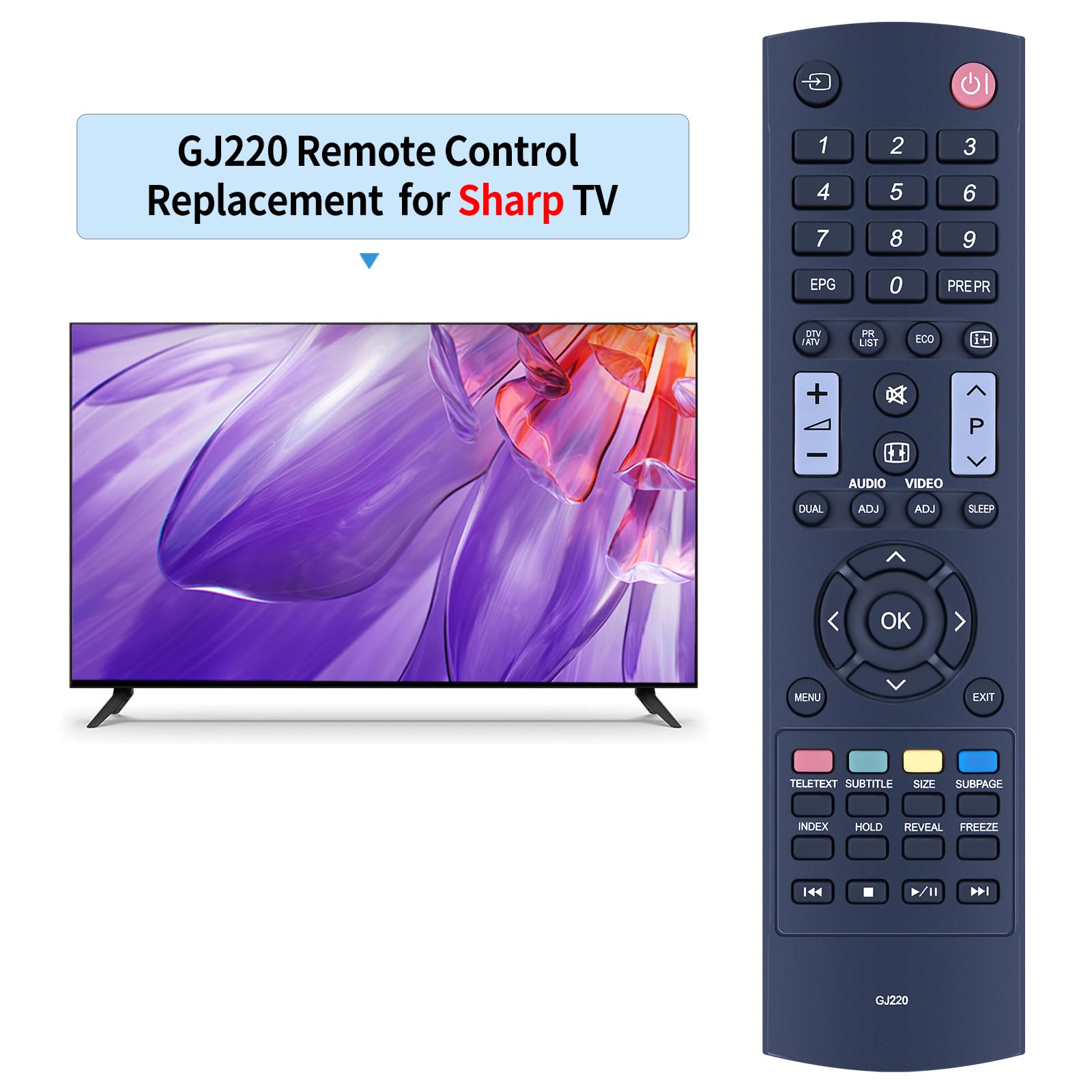 TCNOUMT GJ220 Remote Control Suitible for Sharp TV Remote Control Replaced LC-19LE320E LC-32LD170E LC-32LD171E LC-32LE430E LC-32LE653U LC-40LE653 LC-32D59 LC-42D69U LC-50LD264E LC-50LD265E - Image 2