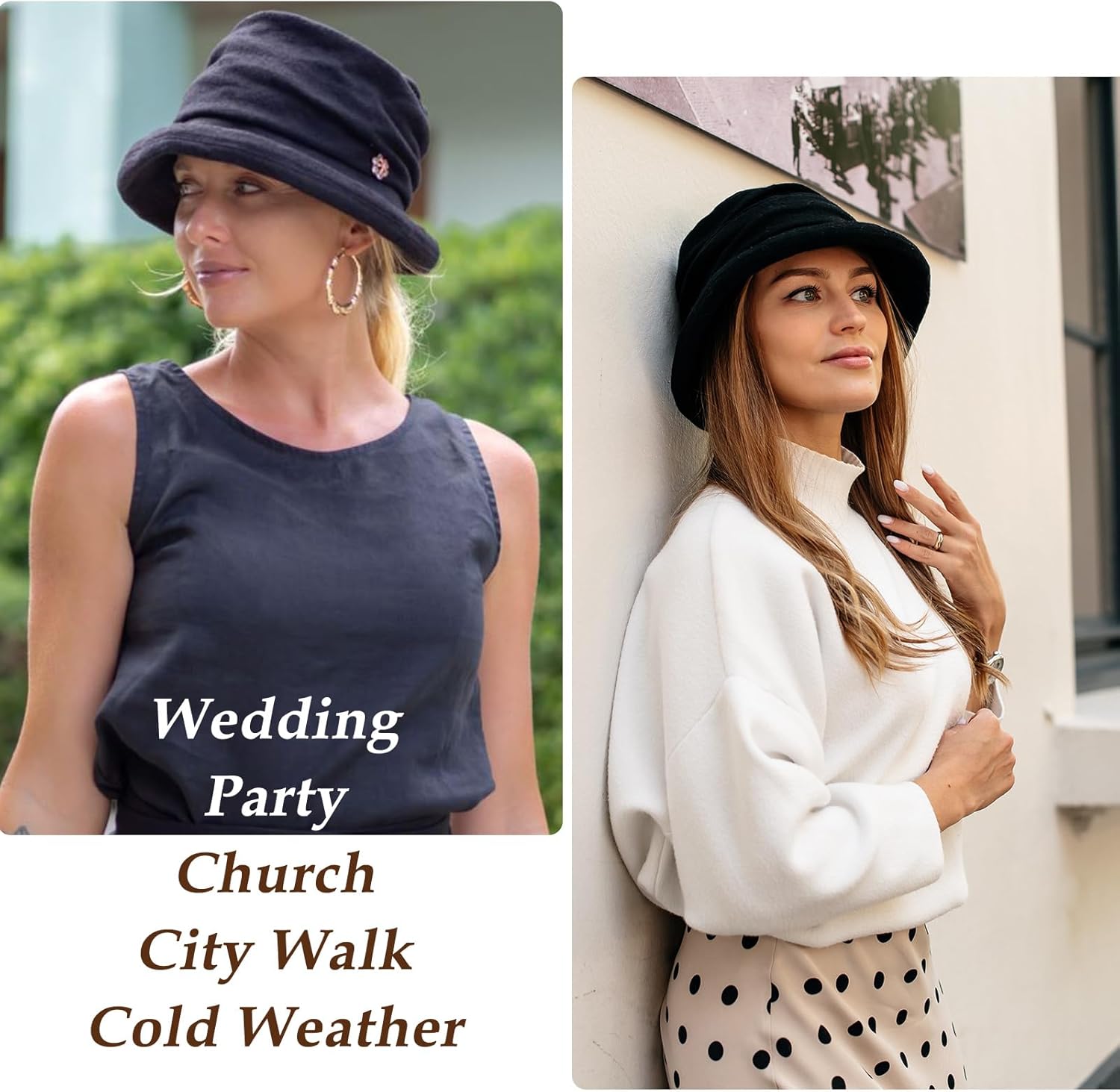 Comhats Winter Cloche Bucket Hat for Women Wool Elegant Dress 1920s Vintage Fedora - Image 3
