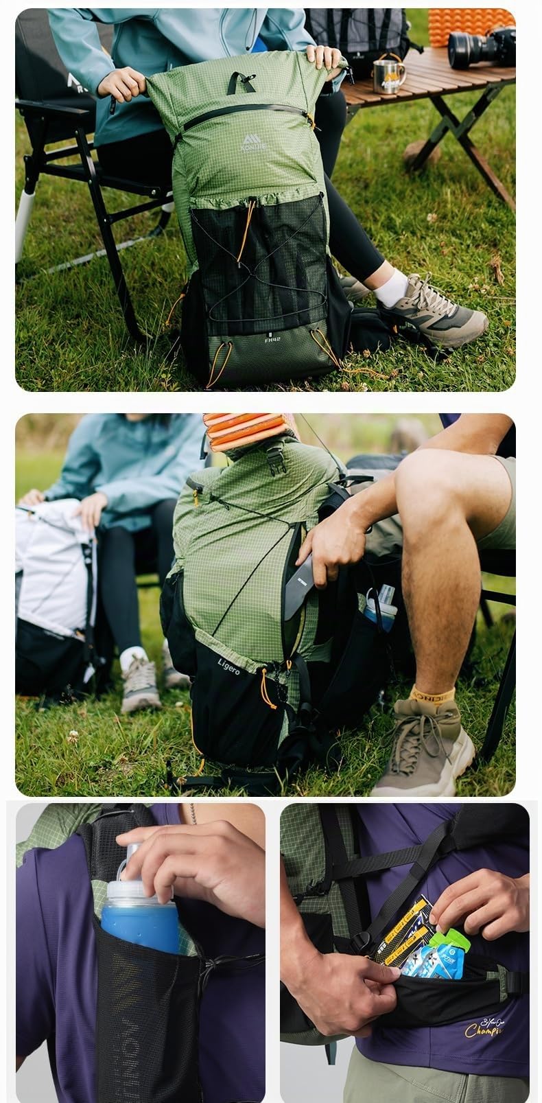 AONIJIE Mochila de gran capacidad de 42L para escalada al aire libre, camping, senderismo, trekking, montañismo, Negro , L, Diseñador