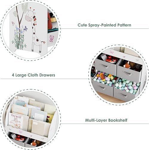 Miniatura 6 de Organizador de almacenamiento de juguetes, estantería para niños con 4 contenedores de tela, caja de almacenamiento de juguetes para organizador con