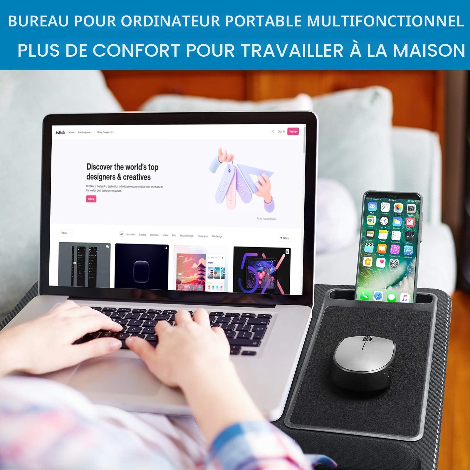 Plateau d'ordinateur Portable pour Lit avec Coussin, Tapis de Souris et Repose-Poignet intégré pour Ordinateur Portable jusqu'à 17"
