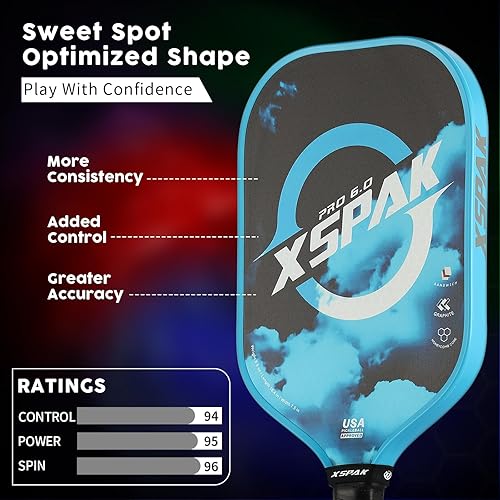 Miniatura 6 de XS XSPAK Paleta de pickleball de fibra de carbono - Edición de torneo, aprobada por USAPA, superficie T70012K, núcleo de polipropileno de 19 mm, 9