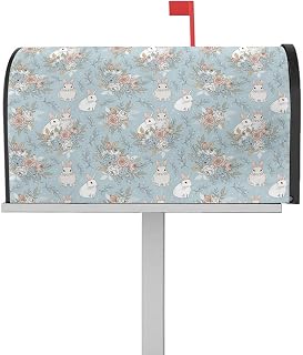 Mailbox Cover Magnetic Rabbit Easter Spring Flower Seamless on Blue Mailbox Covers Standard Size 21x18in,Mailbox Covers Wrap Post Letter Box Cover for Garden Yard Outdoor Cute Bunny Country Plant