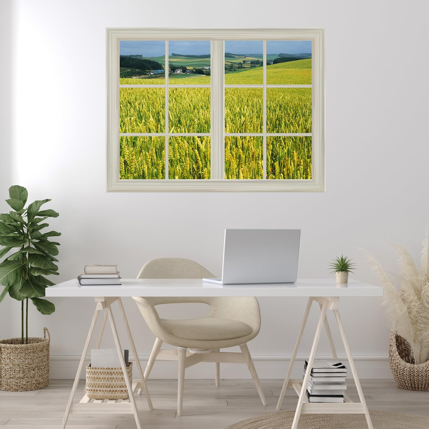 Ripe Yellow Wheat Field Window View Mural Wall Sticker - 24"x32"