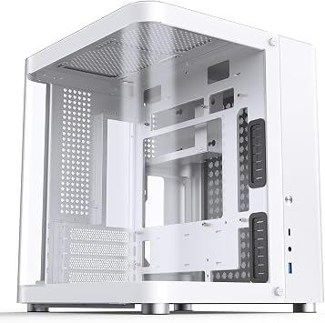 JONSBO TK-1 White Micro ATX Mini Tower Computer CASE, Hyperboloid Glass Design, Separated Cabinet, Al Alloy Shell, Support ATX Power Supply/240 AIO