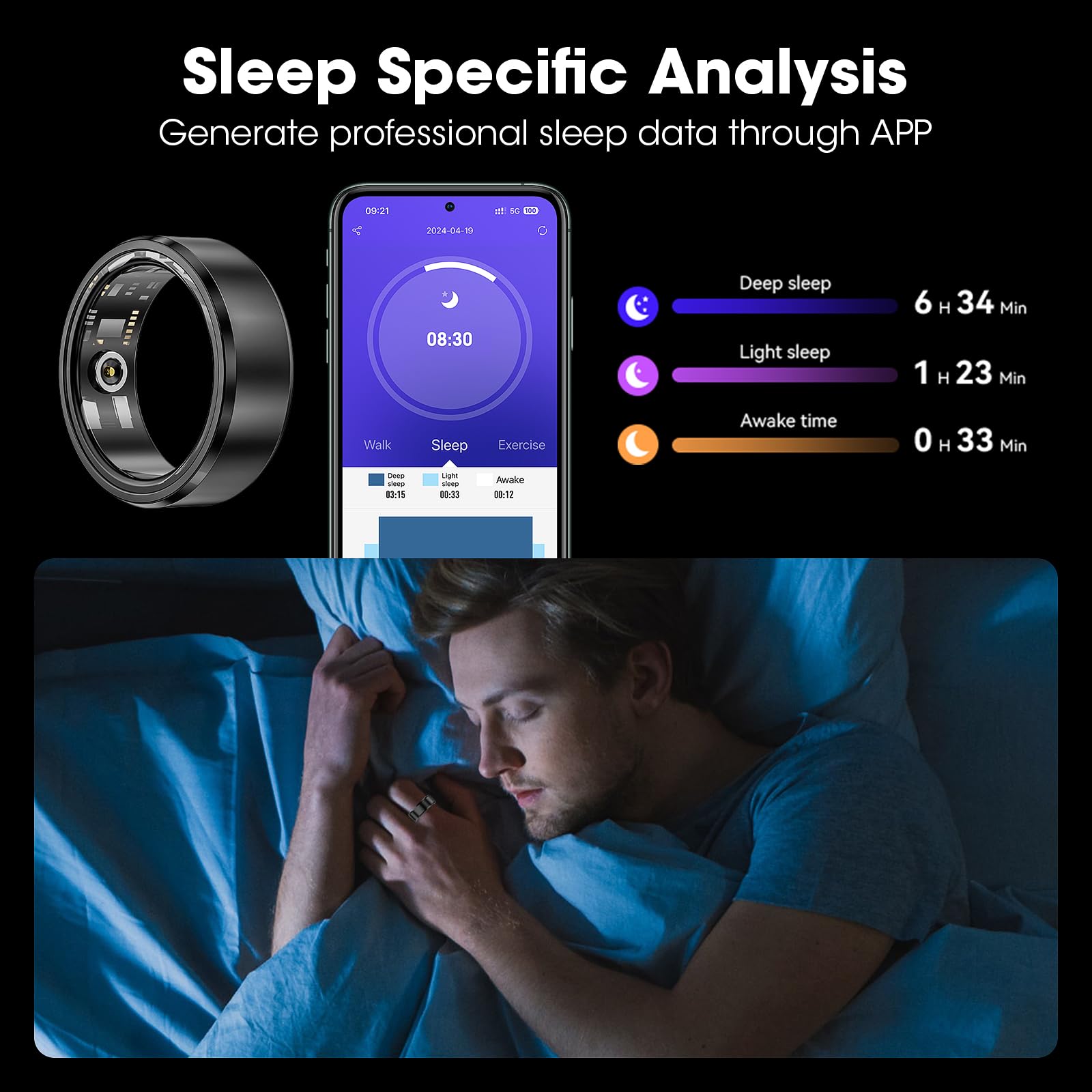 Dpofirs Fitness Tracker Ring, IP68 Waterdichte Activity Tracker, Smart