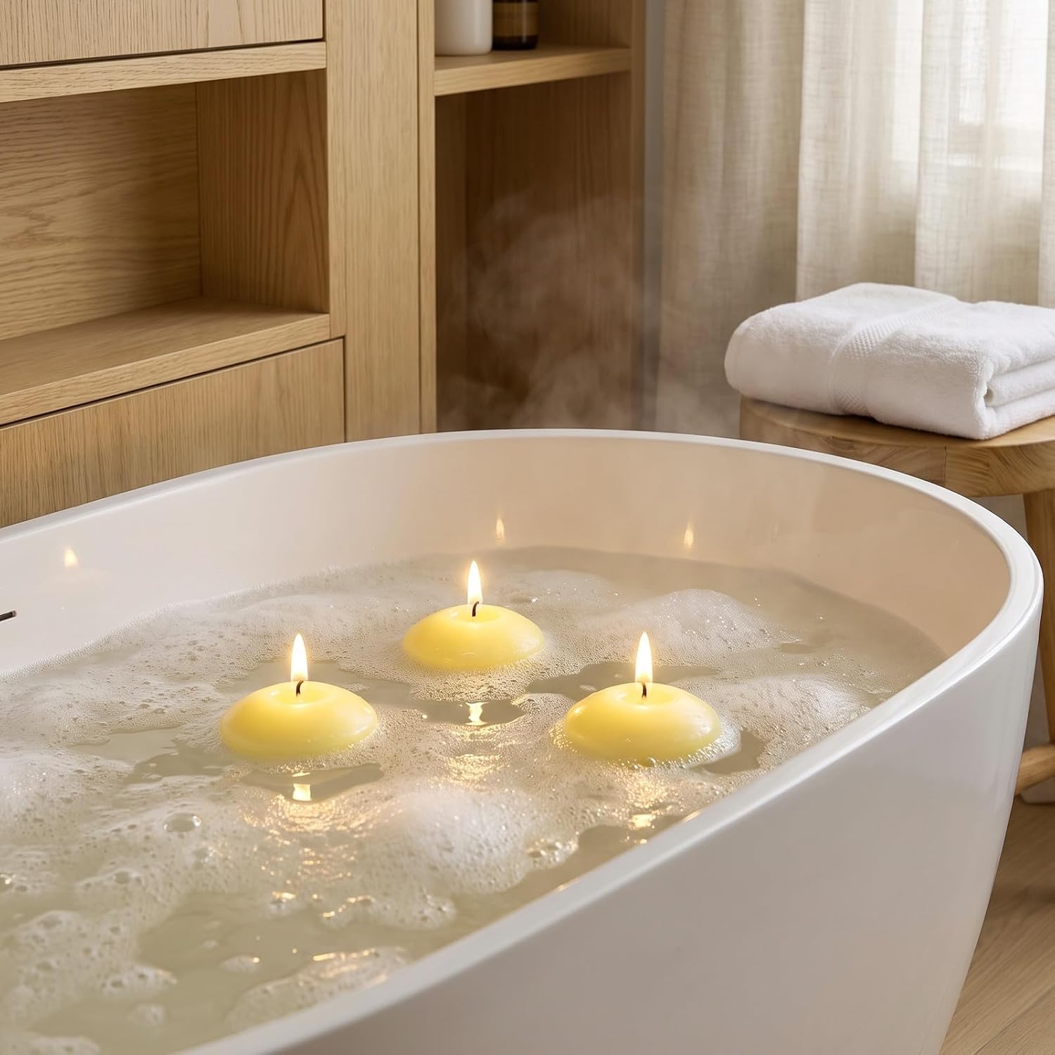 UKCOCO 50pcs Smokeless Floating Candles Pool Centerpiece Decor 1.46" Yellow | Small Floating Lights for Pond Bathtub Wedding Party Proposal Birthday Anniversary