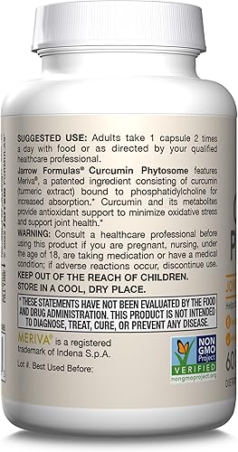 Miniatura 10 de Jarrow Formulas Fitosoma de curcumina 500 mg - 60 cápsulas vegetales - Formulado con Meriva - Soporte antioxidante - Sistema de entrega de absorción
