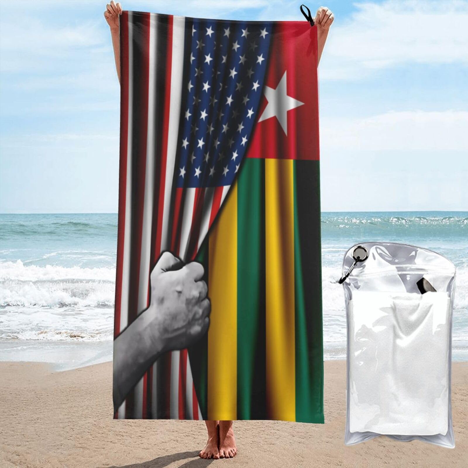 Toalla de baño ligera y absorbente con bandera de Togo y EE. UU. para natación y piscina