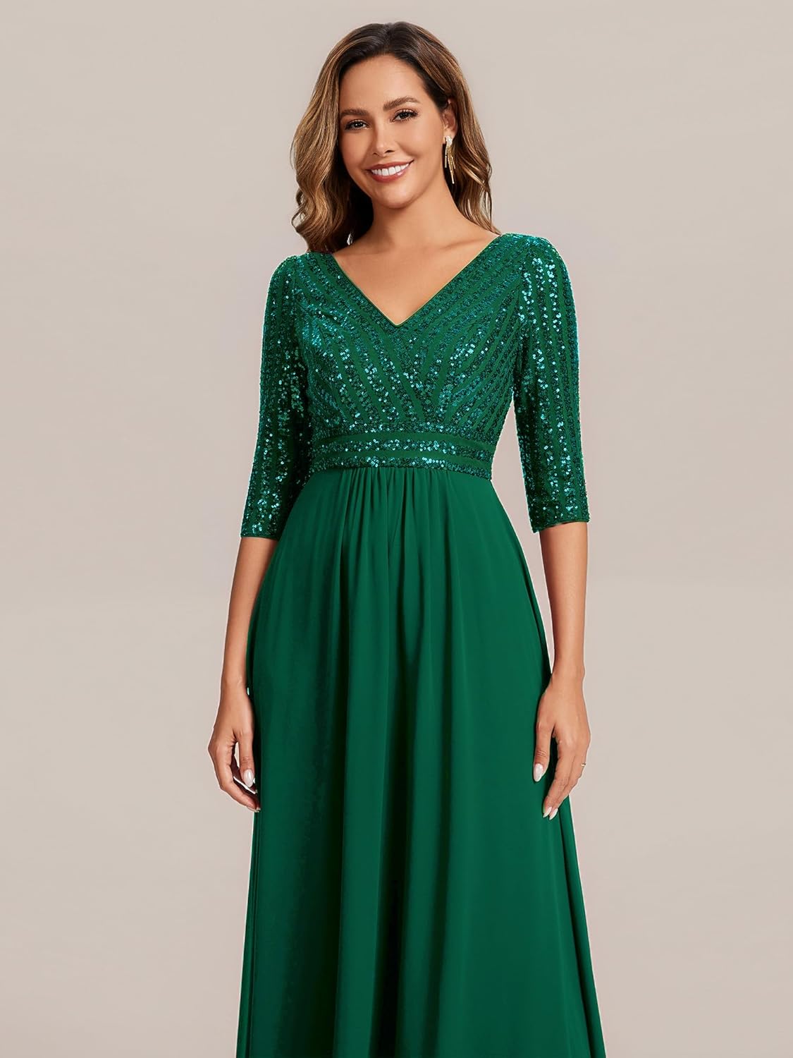 Ever-Pretty Women's Sequin Formal Evening Dress V-Neck Half Sleeves Floor Length A-Line Mother of The Bride Dresses 00756 - Image 5