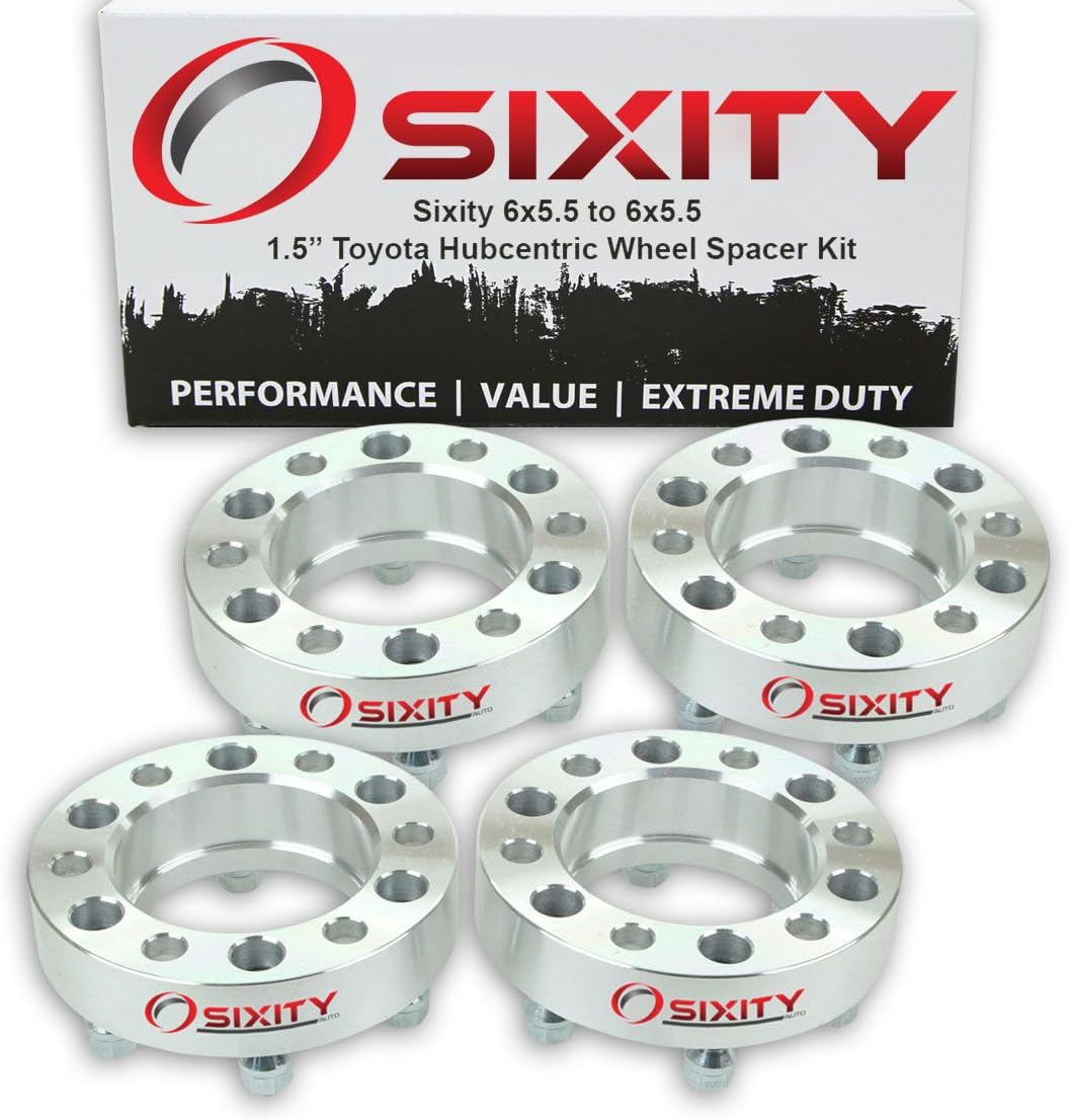 Sixity Auto 4 pc 1.5" 6x5.5 Wheel Spacers compatible with Toyota 4Runner T100 Truck Land Cruiser Tacoma Tundra M12x1.5mm 1.25in Hubcentric