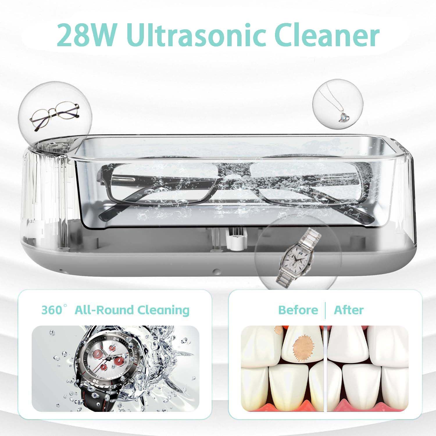 Ultraschallreiniger Ultraschallreinigungsgerät, 45 kHz tragbares Edelstahl 400ml ultraschallgerät ultraschallbad für zuhauseaus Mit 4 Zeiteinstellungen für Brillen Schmuck Ringe Zahnersatz