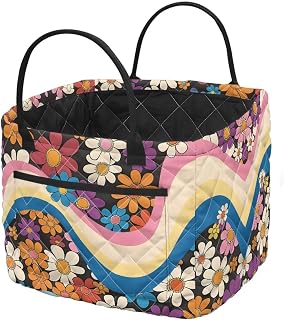 Hippie Flower Stylish Linen Closet Organizer with Handles and Side Pocket, Great for Storing Towels and Sheets; The side pocket is perfect for holding Clothespins