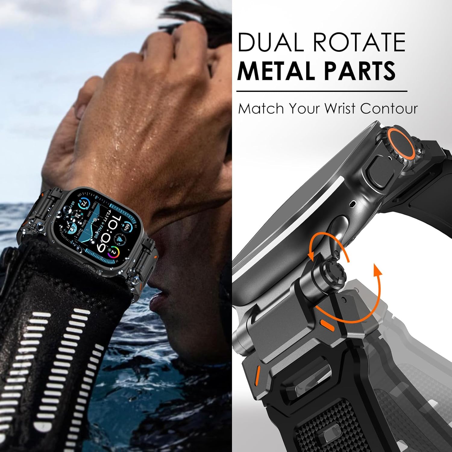 FULLIFE Designed for Apple Watch Band Apple Watch Ultra 3/2/1 49mm for Men, Silicone Rubber Bands with Metal Connector for Apple Watch Series 11/10 46mm, 9/8/7 45mm, SE2/SE 6/5/4 44mm, 3/2/1 42mm - Image 2