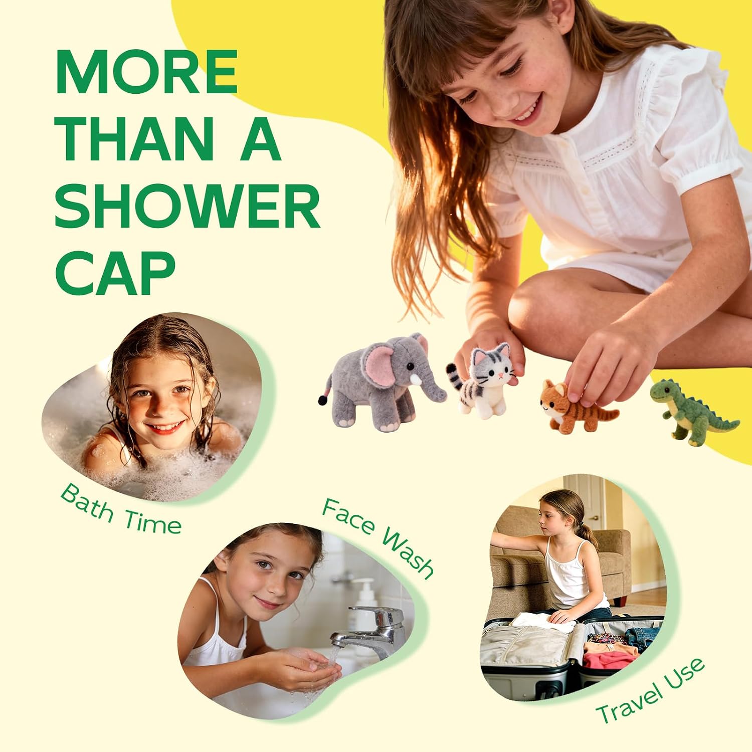 Years calm Kids Shower Cap, Waterproof Reusable Cartoon Bath Cap with Double Layers & Soft Elastic Band, Washable shower cap for kids, Great for Daily Bath