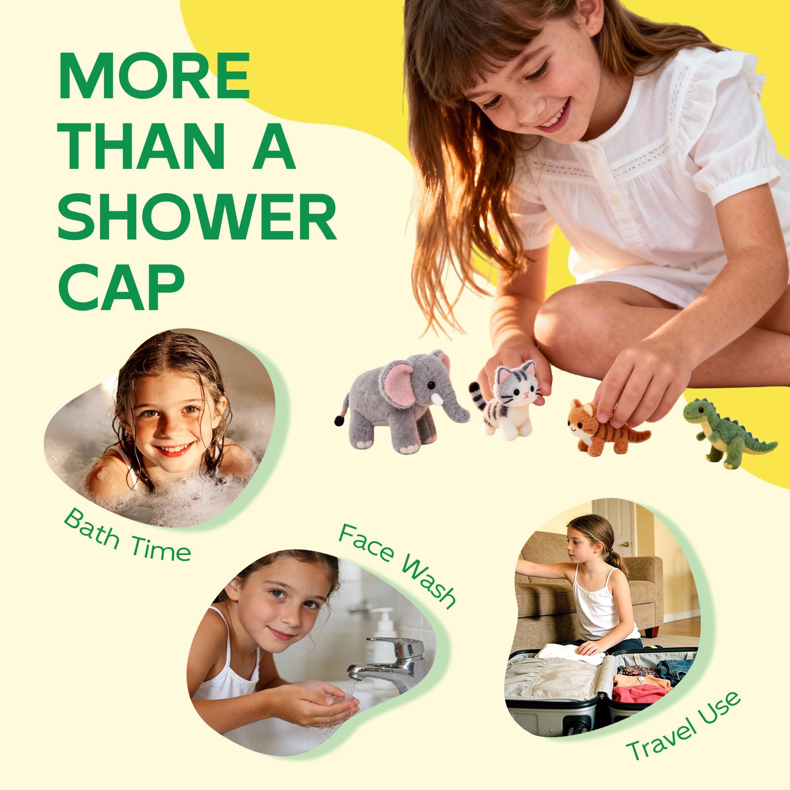 Years calm Bonnet de douche pour enfants, imperméable et réutilisable avec double couche et bande élastique douce, bonnet de bain lavable pour enfants, idéal pour le bain quotidien