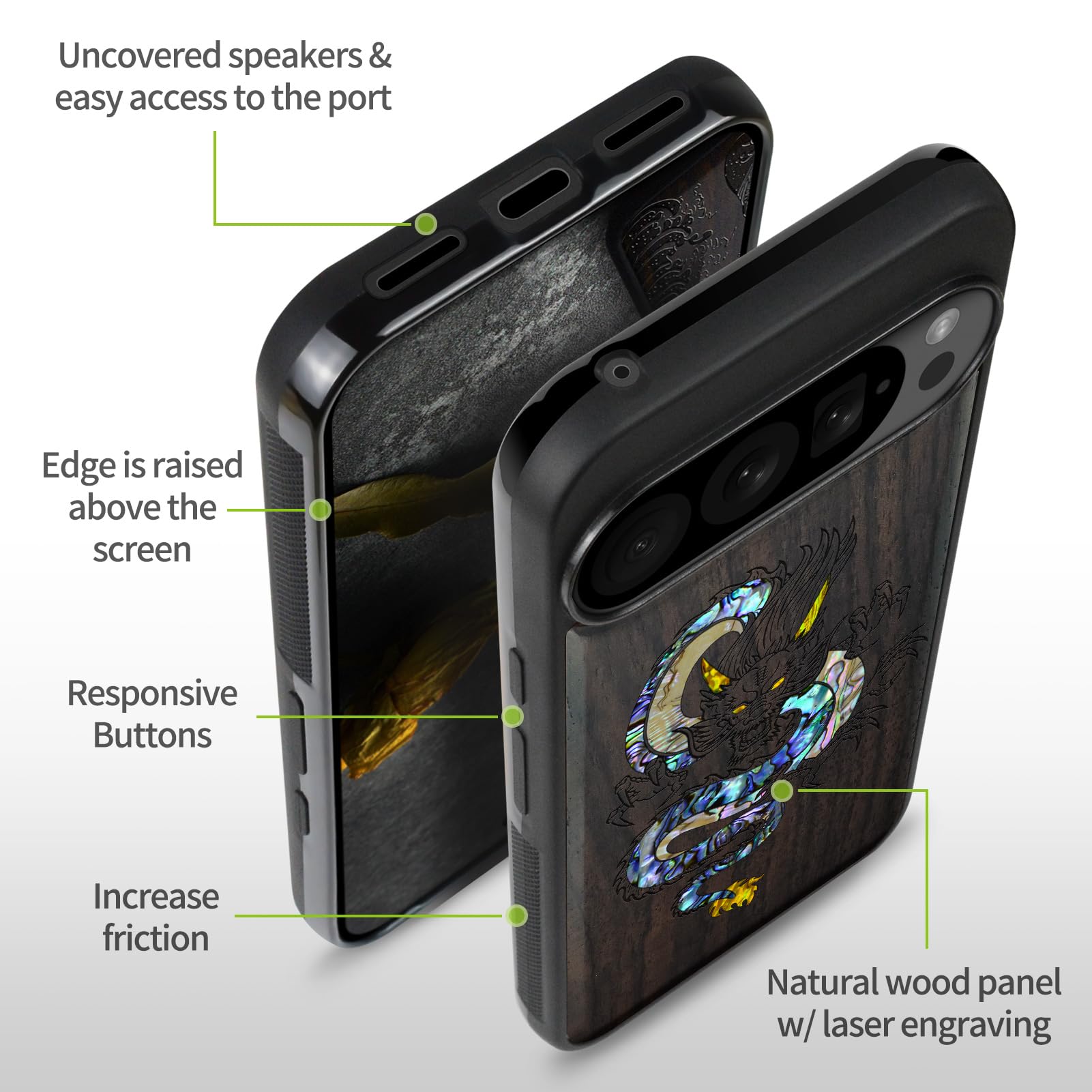 Carveit Custodia Compatibile con Google Pixel 8 Case Antiurto con Protezione in Legno Cover per Pixel 8 Custodia Paraurti Robusto TPU (Rosea-Albero con radici