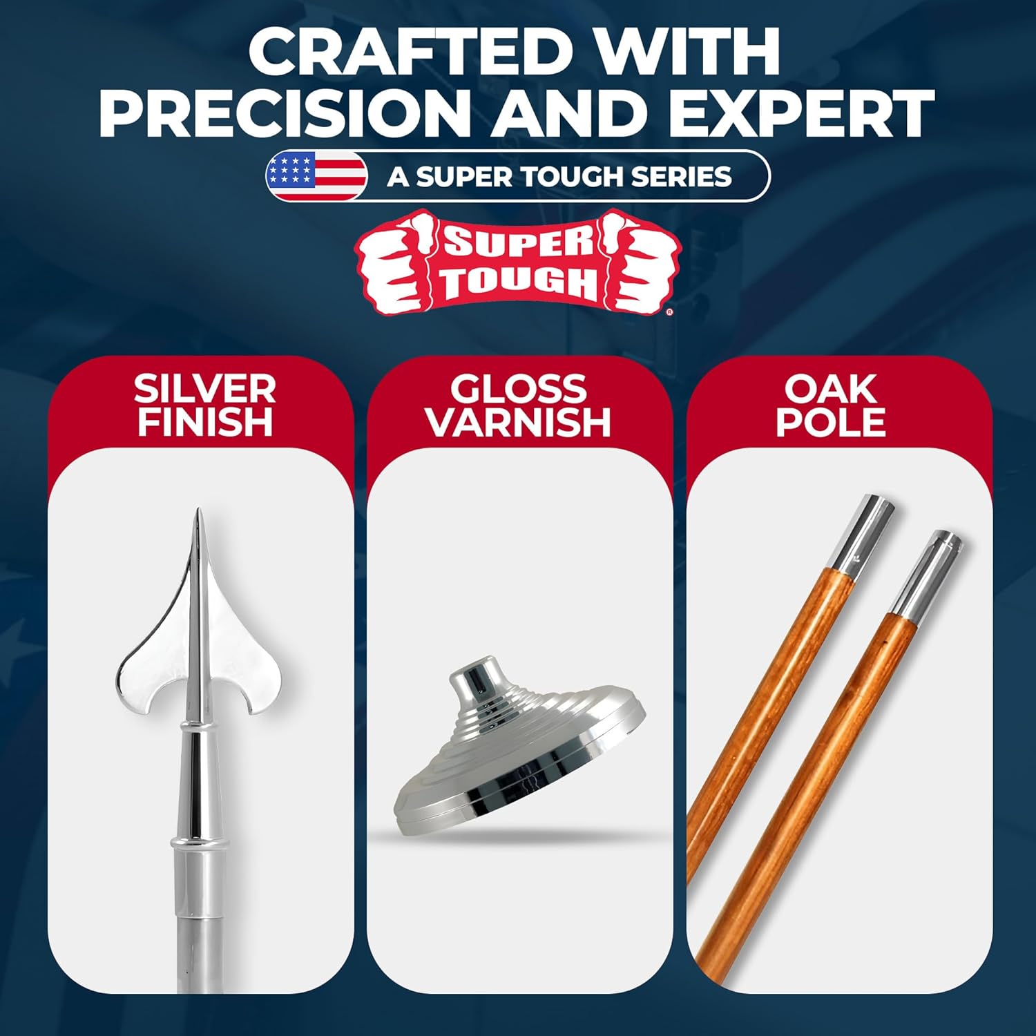 Super Tough Silver Indoor, Flagpole & Base | Indoor Flag Pole Kit |Silver Finish Flagpole | Army Spear- 7 Ft Pole