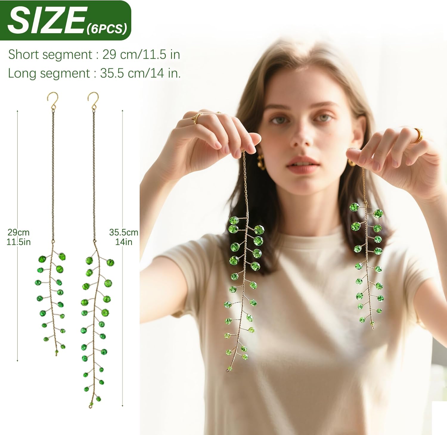H&D HYALINE & DORA 3 Pack Sun Catcher Crystal Honeycomb Bee Ornaments and 6 Pcs Crystal Beaded Suncatchers Artificial Green Plants Hanging Wind Chime